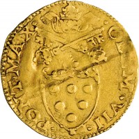 Bologna, Clemente VII (1523-1534): scudo d'oro (Muntoni#104), segno di piegatura