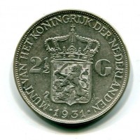 Olanda, Guglielmina (1890-1948): 2 1/2 gulden 1931 (KM#165)
