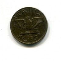 Vittorio Emanuele III (1900-1943): 5 cent. 1943 "Impero" (Gigante#292)