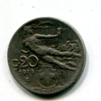 Vittorio Emanuele III (1900-1943): 20 cent. 1919 "Libertà librata" (Gigante#200)
