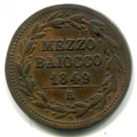 Roma, Pio IX (1846-1870): 1/2 baiocco 1849-IIII (Gigante#242)
