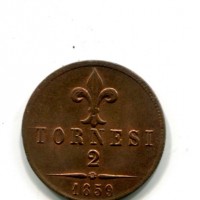 Napoli, Francesco II (1859-1860): 2 tornesi 1859 (Gigante#6), conservazione eccezionale, rame rosso