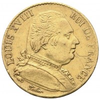 Francia, Luigi XVIII (1814-1815): 20 franchi 1814-A (Gadoury#1026)