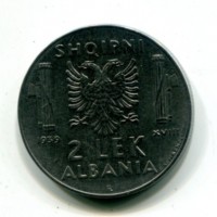 Albania, Vittorio Emanuele III (1939-1943): 2 lek 1939-XVIII (Gigante#3), antimagnetico
