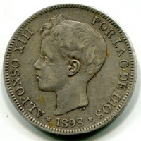 Spagna, Alfonso XIII (1886-1931): 5 pesetas 1898 (98) SG-V (KM#707)
