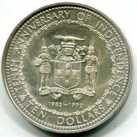 Jamaica: 10 dollari 1972 "10° Anniversario  Indipendenza" (KM#60)

