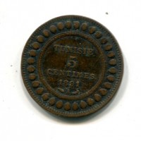Tunisia, Protettorato francese, Ali Bey (1300-1320/1882-1902): 5 centimes 1891 (KM#221)
