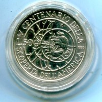 Repubblica Italiana: 1990, 500 lire "Scoperta dell' America" (Gigante#442), da confezione zecca
