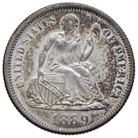 USA 10 cent 1889 "Dime" (KM#A92), gr. 2.52, ex InAsta 74, lotto 2589