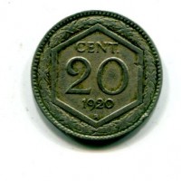 Vittorio Emanuele III (1900-1943): 20 cent. 1920 "Esagono" (Gigante#216)