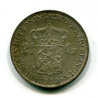 Olanda, Guglielmina (1890-1948): 2 1/2 gulden 1932 (KM#165)