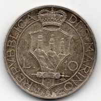 San Marino: 1933, 10 lire (Gigante#12), patinata
