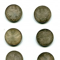 Germania, Rep. Federale (dal 1949): serie da 10 marchi 1972 "XX Olimpiadi di Munchen (KM#dal 130 al 135), nell'astuccio rosso originale