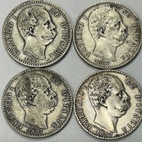 Umberto I (1878-1900): lotto da 4 pezzi differenti da 2 lire