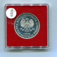 Polonia, Repubblica Popolare (1952-1989): 100 zlotych 1980-PROVA "Jan Kochanowski" (KM#PR403), in confezione originale