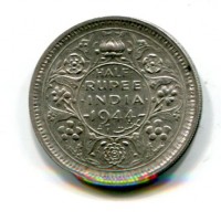 India Britannica, Giorgio VI (1936-1947): 1/2 rupia 1944 (KM#552)