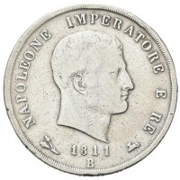 Bologna, Napoleone I (1805-1814): 5 lire 1811 (Gigante#108), colpetto al centro dello stemma al R/