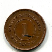 Straits Settlements, Edoardo VII (1901-1910): 1 cent. 1903 (KM#19), macchia