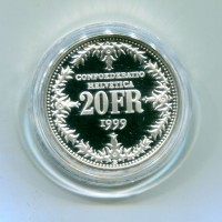 Svizzera, Confederazione: 20 franchi 1999 "Anniversario dei Servizi Postali" in confezione originale