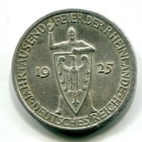 Germania, Repubblica di Weimar (1919-1933): 3 marchi 1925-E "RHINELAND" (Jaeger#321)
