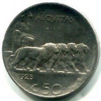 Vittorio Emanuele III (1900-1943): 50 cent. 1925-rigato "Leoni" (Gigante#171)
