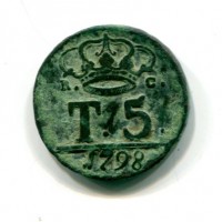 Napoli, Ferdinando IV (1759-1816): 5 tornesi 1798 (Gigante#123c), senza lettera "P"