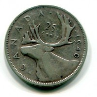 Canada, Giorgio VI (1936-1952): 25 cent. 1940 "Alce" (KM#44)
