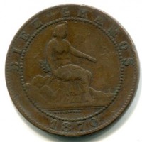 Spagna, Governo Provvisorio (1868-1871): 10 centimos 1870 (KM#663)
