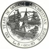 Malta: 5 liri=10 ecu 1993 "430 anni in difesa della Cristianità" (KM#104)