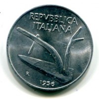 Repubblica Italiana (dal 1946): 10 lire 1956 "Spighe" (Gigante#239)
