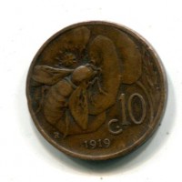 Vittorio Emanuele III (1900-1943): 10 cent. 1919 "Ape" (Gigante#228)