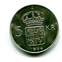 Svezia, Gustaf VI (1950-1973): 5 kronor 1954 (KM#829)