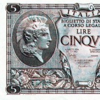 Luogotenenza: 5 Lire 23/11/1944 
"Atena Elmata"
(Pick Gigante BS14C)