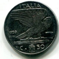 Vittorio Emanuele III (1900-1943): 50 cent. 1939-XVIII "Impero" Antimagnetico (Gigante#184)
