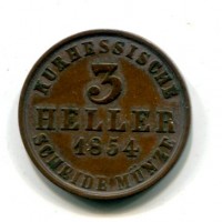 Germania, Hessen-Kassel, Friedrich Wilhelm (1847-1866): 3 heller 1854 (Jaeger#41)
