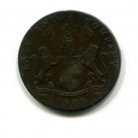 India Britannica, East India Company (1665-1858): 20 cash 1808 Madras-Presidency (KM#321)