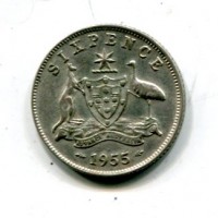 Australia, Elisabetta II (1952-2022): 6 pence 1955 (KM#58)
