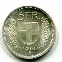Svizzera, Confederazione: 5 franchi 1969