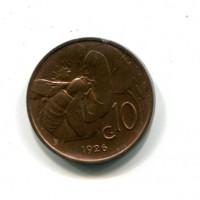 Vittorio Emanuele III (1900-1943): 10 cent. 1926 "Ape" (Gigante#235), rame rosso