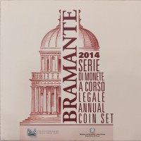 Italia 2014: serie annuale, 10 pezzi: gli otto normali + 2 euro "Galileo" + 5 euro argento "Bramante"