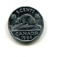 Canada, Elisabetta II (1952-2022): 5 cent. 1954 (KM#50)
