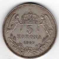 Ungheria, Francesco Giuseppe (1848-1916): 5 Korona 1907 (Frunwald#2108)
