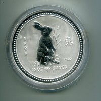 Australia, Elisabetta II (1952-2022): 10 dollari 1999 "Calendario lunare - anno del Coniglio", 10 once