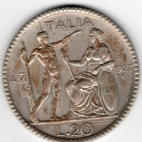 Vittorio Emanuele III (1900-1943): 20 lire 1927-VI "Littore" (Gigante#36)
