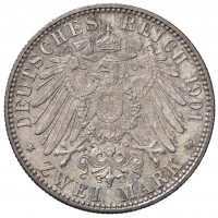 Germania, Prussia, Guglielmo II (1888-1918): 2 marchi 1901 (KM#525), conservazione eccezionale con delicata patina iridescente
