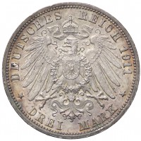 Germania, Wurttemberg, Guglielmo II (1891-1918): 3 marchi 191 (KM#636), conservazione eccezionale con delicata patina