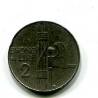 Vittorio Emanuele III (1900-1943): buono da 2 lire 1927 (Gigante#109), colpi al bordo