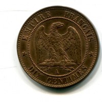 Francia, Napoleone III (1852-1870): 10 centesimi 1853-A(Gadoury#248), rame rosso