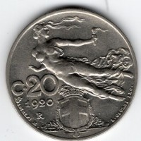 Vittorio Emanuele III (1900-1943): 20 cent. 1920 "Libertà librata" (Gigante#81)
