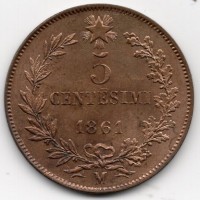 Vittorio Emanuele II (1861-1878): 5 cent. 1861-Mi (Gigante#102), conservazione eccezionale

